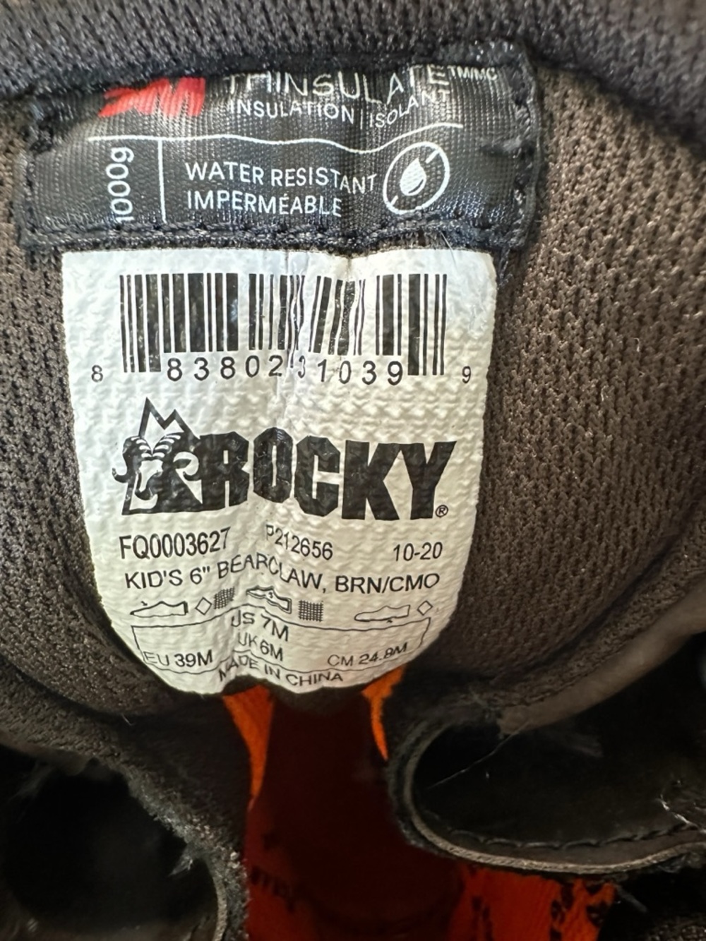 Rocky BearClaw 6” Kids Hunting Boots Camo 600g Insulated Waterproof Youth 7M - Picture 9 of 9